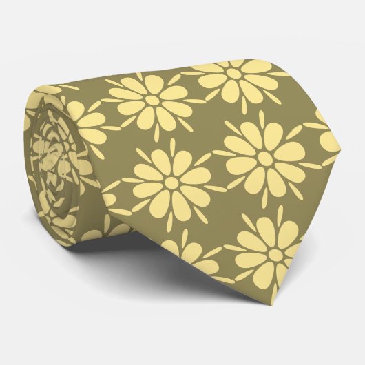 Flora Foulard Flower Khaki & Yellow Two-side Stropdas (Opgerold)