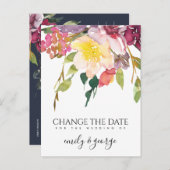 FLORA GEEL ROZE BURGUNDY TROUW DE DATUM VERANDERD AANKONDIGINGSKAART (Voorkant / Achterkant)