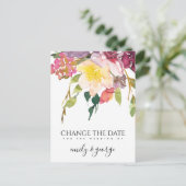 FLORA GEEL ROZE BURGUNDY TROUW DE DATUM VERANDERD AANKONDIGINGSKAART (Staand voorkant)