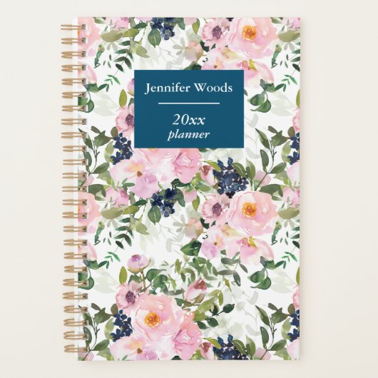  flora in Blush en Navy Personalized Planner (Voorkant)