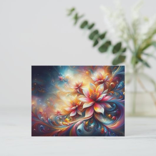 Flora in kleurrijke AI fantasie Briefkaart (Staand voorkant)