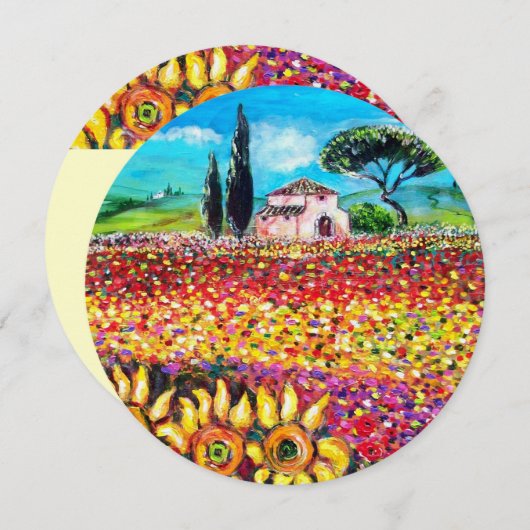 FLORA IN TOSCANE/ Velden, Klaprozen en Zonnebloeme Kaart (Voorkant / Achterkant)