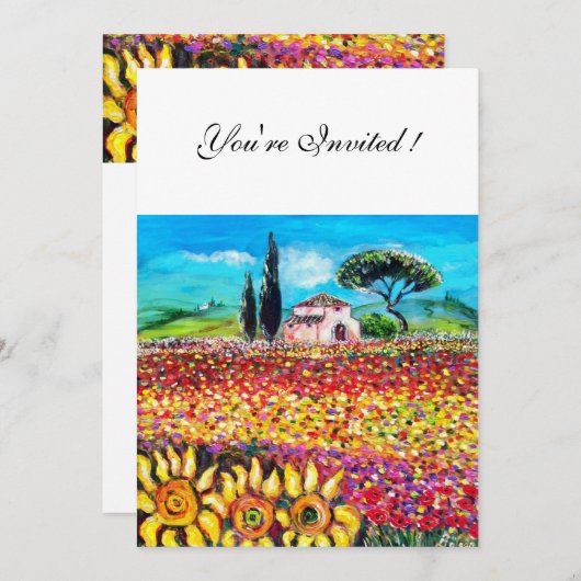 FLORA IN TOSCANE/ Velden ,Klaprozen en Zonnebloeme Kaart (Voorkant / Achterkant)