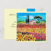 FLORA IN TUSCANIE/ Velden ,Klaprozen en Zonnebloem Kaart (Voorkant / Achterkant)