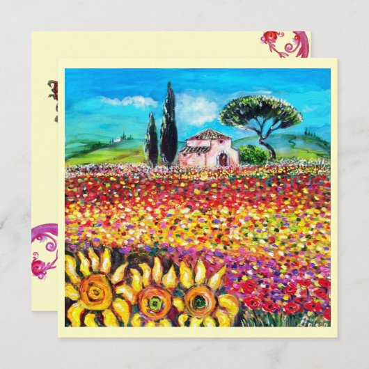 FLORA IN TUSCANIE/ Velden ,Klaprozen en Zonnebloem Kaart (Voorkant / Achterkant)