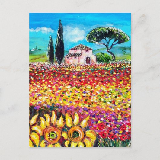 FLORA IN TUSCANY/Fields, papavers en zonnebloemen Briefkaart (Voorkant)