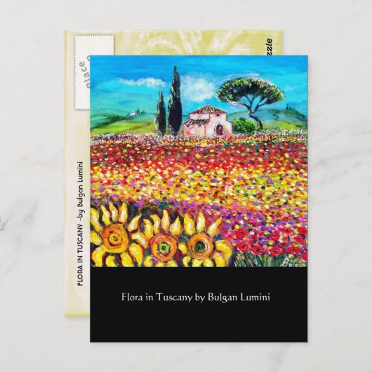 FLORA IN TUSCANY/Fields, papavers en zonnebloemen Briefkaart (Voorkant / Achterkant)