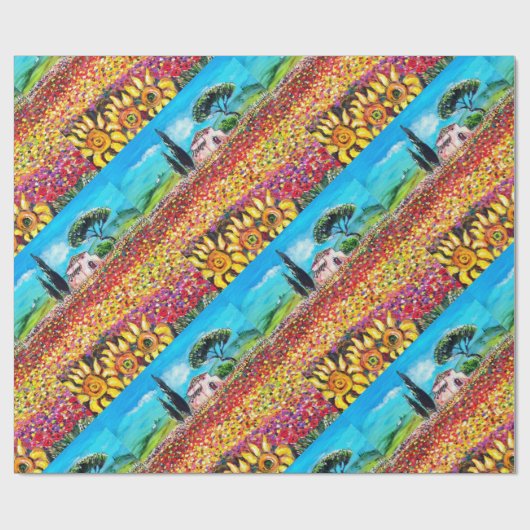 FLORA IN TUSCANY/Fields, papavers en zonnebloemen Cadeaupapier (Vlak)