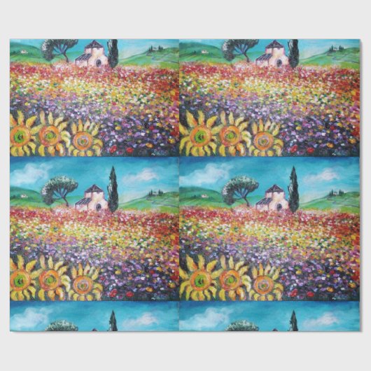 FLORA IN TUSCANY/Fields, papavers en zonnebloemen Cadeaupapier (Vlak)