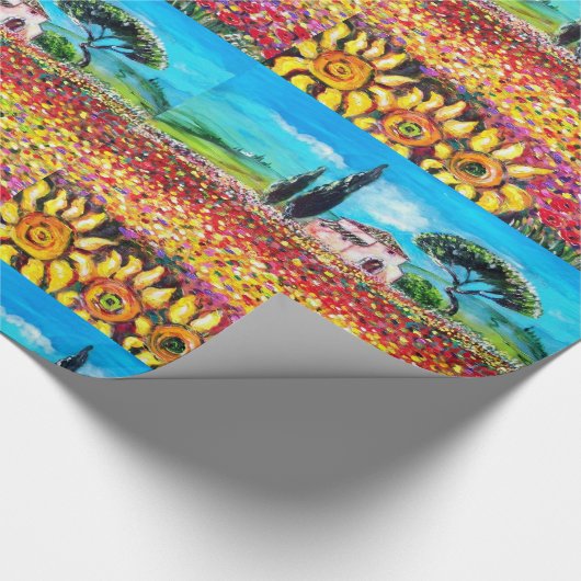 FLORA IN TUSCANY/Fields, papavers en zonnebloemen Cadeaupapier (Hoek)
