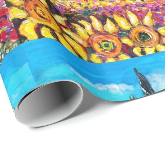 FLORA IN TUSCANY/Fields, papavers en zonnebloemen Cadeaupapier (Rol Hoek)