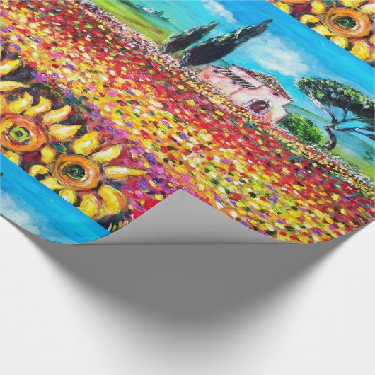 FLORA IN TUSCANY/Fields, papavers en zonnebloemen Cadeaupapier (Hoek)
