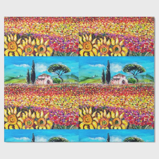 FLORA IN TUSCANY/Fields, papavers en zonnebloemen Cadeaupapier (Vlak)