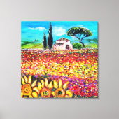 FLORA IN TUSCANY/Fields, papavers en zonnebloemen Canvas Afdruk (Voorkant)