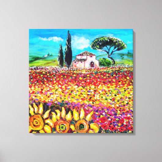 FLORA IN TUSCANY/Fields, papavers en zonnebloemen Canvas Afdruk (Voorkant)