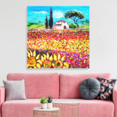 FLORA IN TUSCANY/Fields, papavers en zonnebloemen Canvas Afdruk (Insitu (Woonkamer))