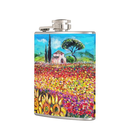 FLORA IN TUSCANY/Fields, papavers en zonnebloemen Heupfles (Links)