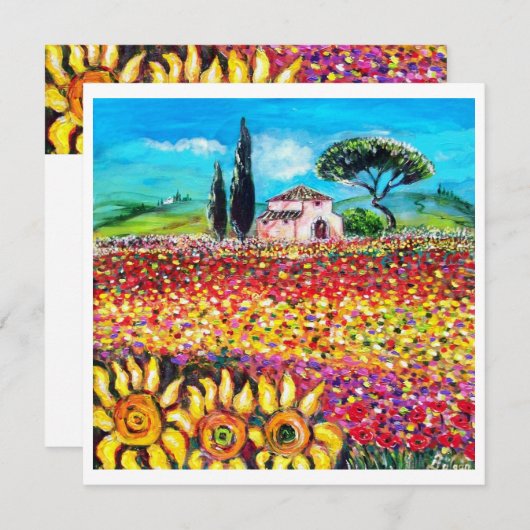 FLORA IN TUSCANY/Fields, papavers en zonnebloemen Kaart (Voorkant / Achterkant)