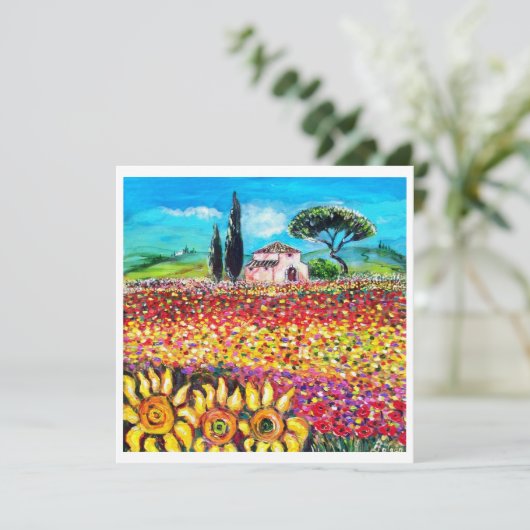 FLORA IN TUSCANY/Fields, papavers en zonnebloemen Kaart (Staand voorkant)