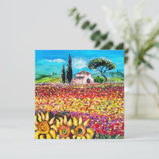 FLORA IN TUSCANY/Fields, papavers en zonnebloemen Kaart (Staand voorkant)
