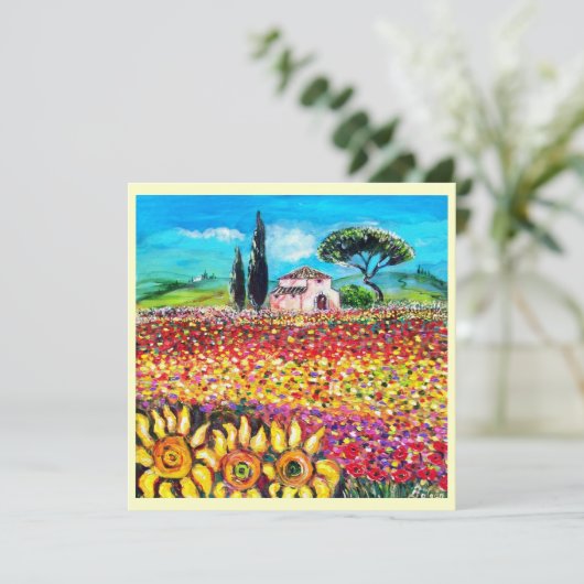 FLORA IN TUSCANY/Fields, papavers en zonnebloemen Kaart (Staand voorkant)