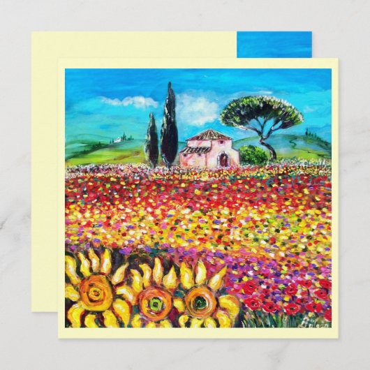 FLORA IN TUSCANY/Fields, papavers en zonnebloemen Kaart (Voorkant / Achterkant)