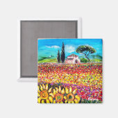 FLORA IN TUSCANY/Fields, papavers en zonnebloemen Magneet (Voorkant / Achterkant)