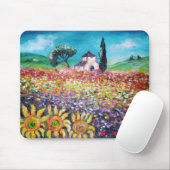 FLORA IN TUSCANY/Fields, papavers en zonnebloemen Muismat (Met muis)