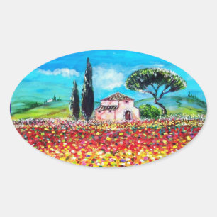 FLORA IN TUSCANY/Fields, papavers en zonnebloemen Ovale Sticker