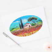 FLORA IN TUSCANY/Fields, papavers en zonnebloemen Ovale Sticker (Envelop)