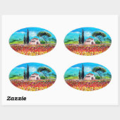 FLORA IN TUSCANY/Fields, papavers en zonnebloemen Ovale Sticker (Vel)