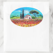 FLORA IN TUSCANY/Fields, papavers en zonnebloemen Ovale Sticker (Tas)