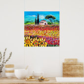 FLORA IN TUSCANY/Fields, papavers en zonnebloemen Poster (Keuken)