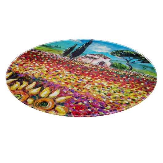 FLORA IN TUSCANY/Fields, papavers en zonnebloemen Snijplank (Hoek)