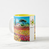 FLORA IN TUSCANY/Fields, papavers en zonnebloemen Tweekleurige Koffiemok (Voorkant links)