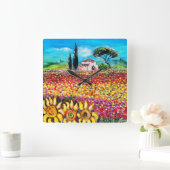 FLORA IN TUSCANY/Fields, papavers en zonnebloemen Vierkante Klok (Huis)