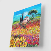 FLORA IN TUSCANY/Fields, papavers en zonnebloemen Vierkante Klok (Hoek)