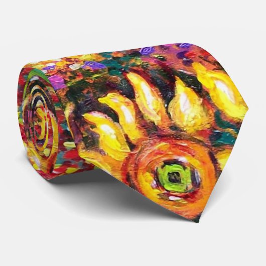 FLORA IN TUSCANY LANDSCAPE Poppies and Sunflower Stropdas (Opgerold)