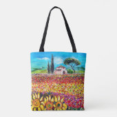 FLORA IN TUSCANY LANDSCAPE Poppies and Sunflower Tote Bag (Achterkant)