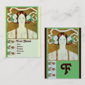 FLORA/ JUFFROUW MET WITTE ROZEN MONOGRAM Goud Visitekaartje (Voorkant / Achterkant)