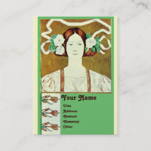 FLORA/LADY MET WITTE ROSES MONOGRAM Pearl Visitekaartje