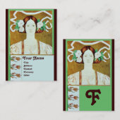 FLORA/LADY MET WITTE ROSES MONOGRAM VISITEKAARTJE (Voorkant / Achterkant)