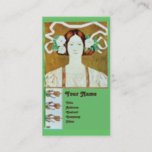 FLORA/LADY MET WITTE ROSES MONOGRAM VISITEKAARTJE