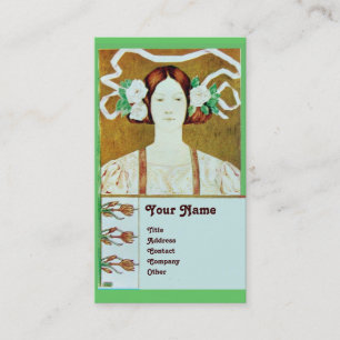 FLORA/LADY MET WITTE ROSES MONOGRAM VISITEKAARTJE