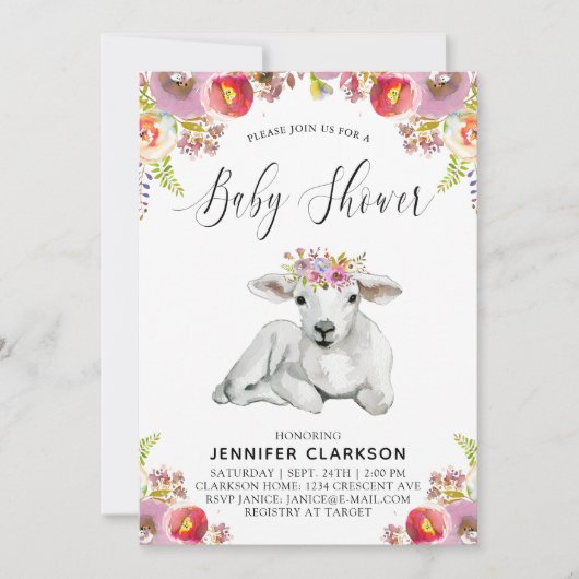 Flora Lamb Baby shower Kaart (Voorkant)