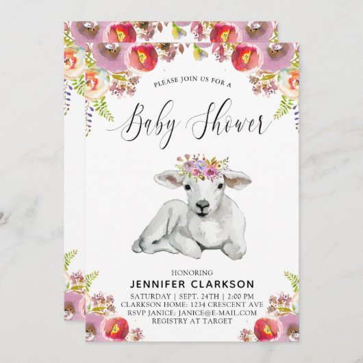 Flora Lamb Baby shower Kaart (Voorkant / Achterkant)