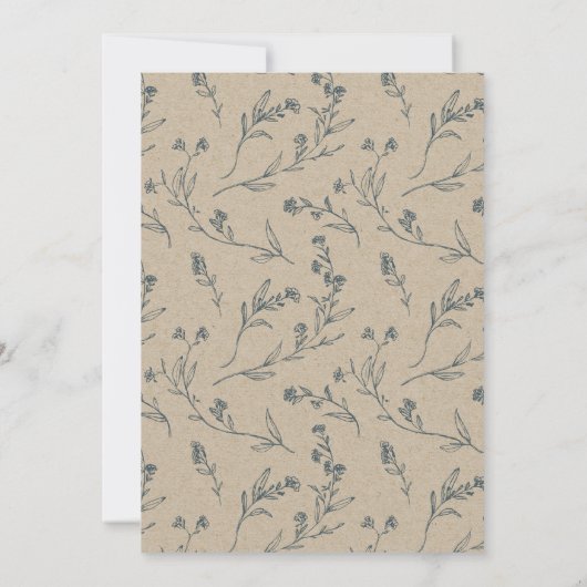 Flora Laurel Wreath Dusky Blue Gray Baptism Invite Bedankkaart (Achterkant)