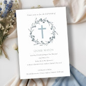 Flora Laurel Wreath Dusky Blue Gray Baptism Invite Bedankkaart