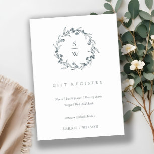 Flora Laurel Wreath Monogram Wedding Gift Registry Informatiekaartje