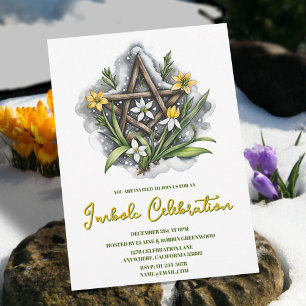 Flora Pentacle Sneeuw & Gele Bloemen Imbolc Party Kaart